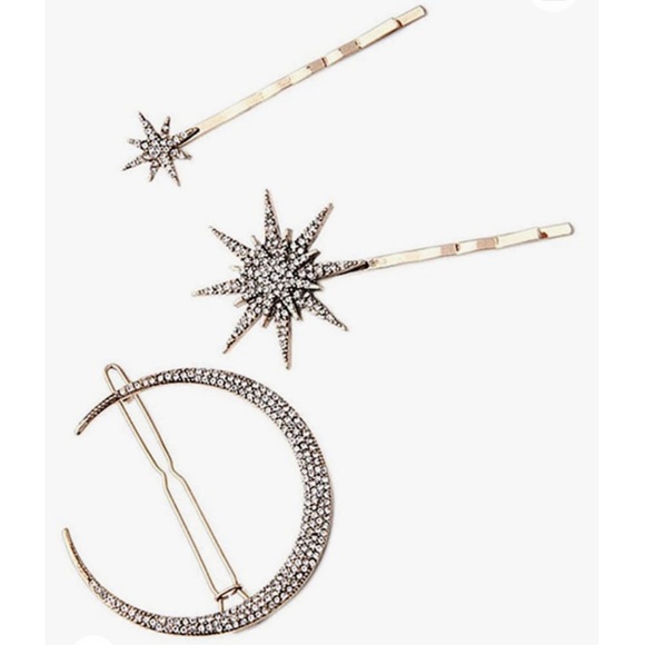 Crystal Crescent Moon and Star Hairpins New in Bag - Picture 2 of 3
